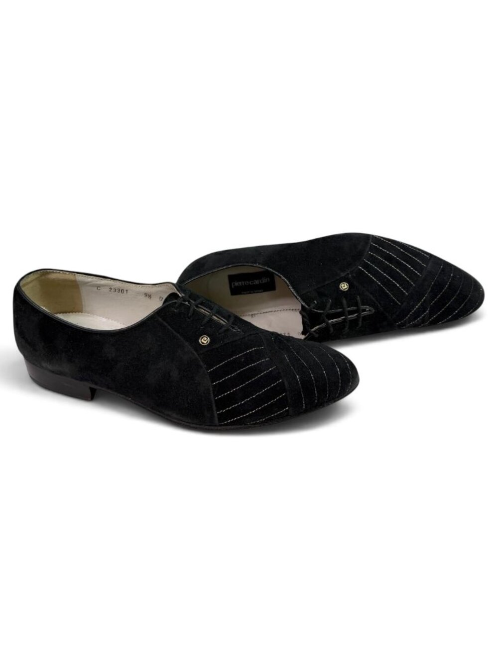 Pierre Cardin Men's Vintage Black Suede Oxfords w/ Silver Stitching Size US 10